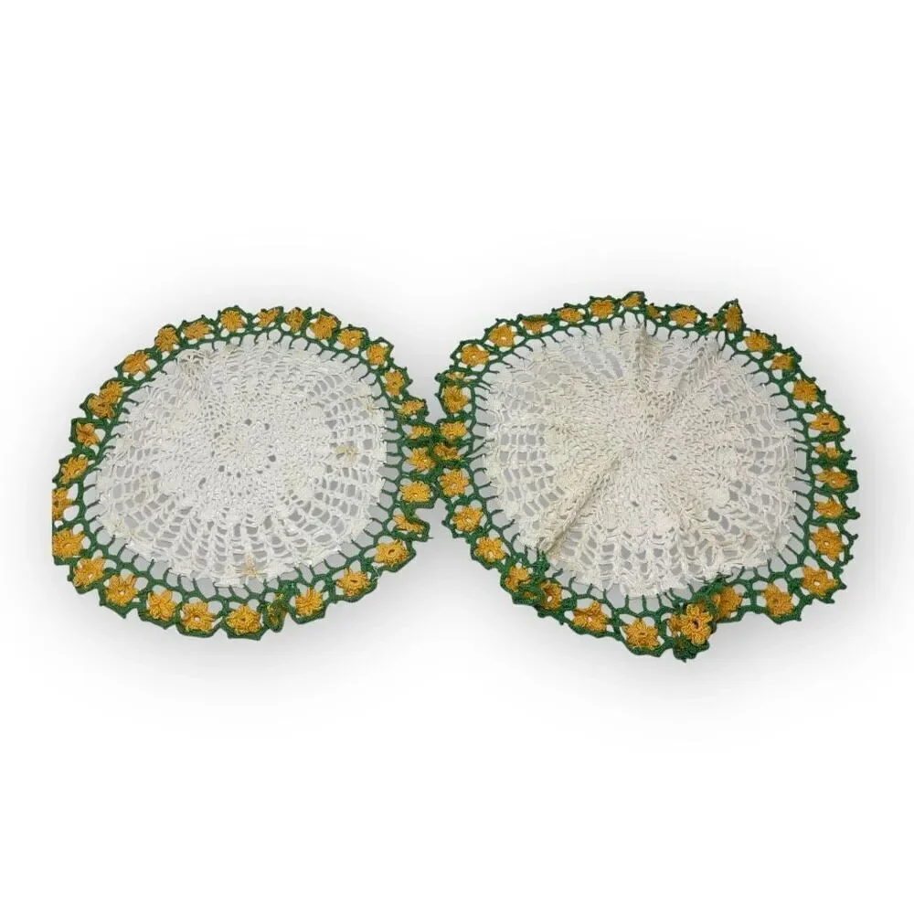 Vintage Floral Crochet Lace Round Placemat Hollow Weave Doilies Lot of 6 Flawed